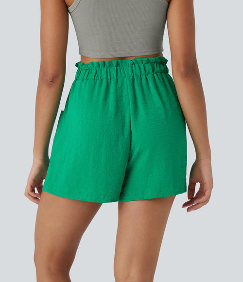 NWT Halara Paper Bag High Waisted Drawstring Pocket Casual Linen-Feel Shorts XL