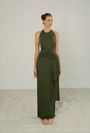 Atelier Olive Green Maxi Dress with Tie Detail Size M