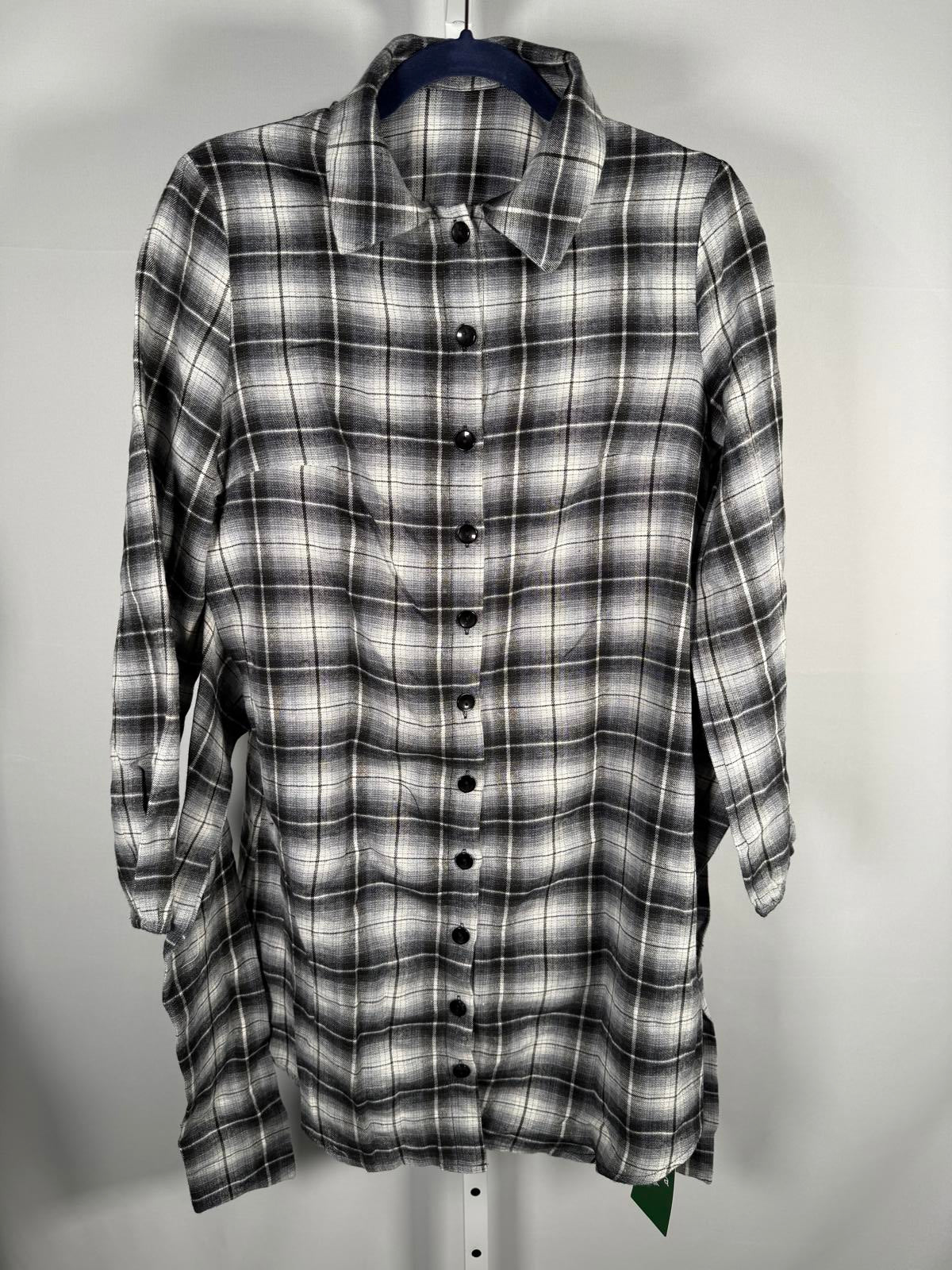 NWT Halara Tie Front Long Sleeve Plaid Mini Casual Dress Graphite White Plaid S