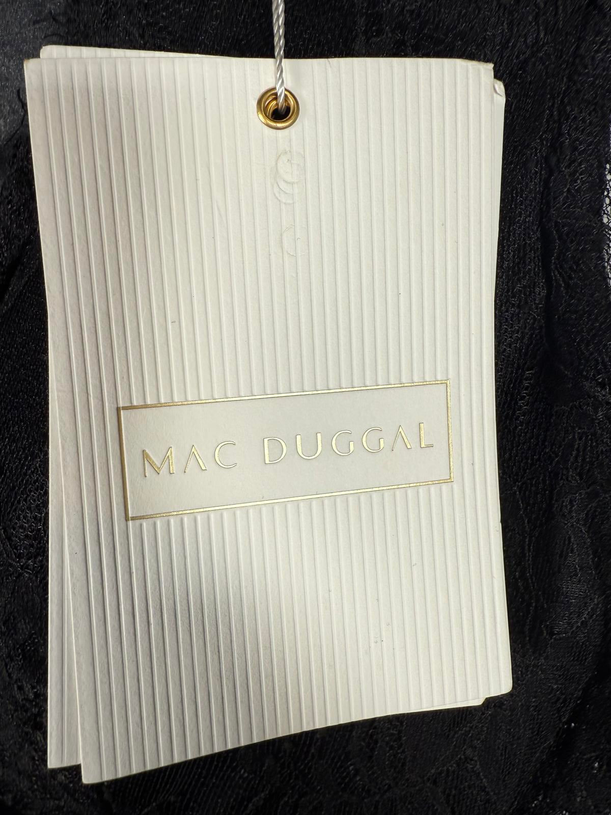 NWT Mac Duggal 49794 Black Long Sleeve Deep V Lace Babydoll Dress Size 4