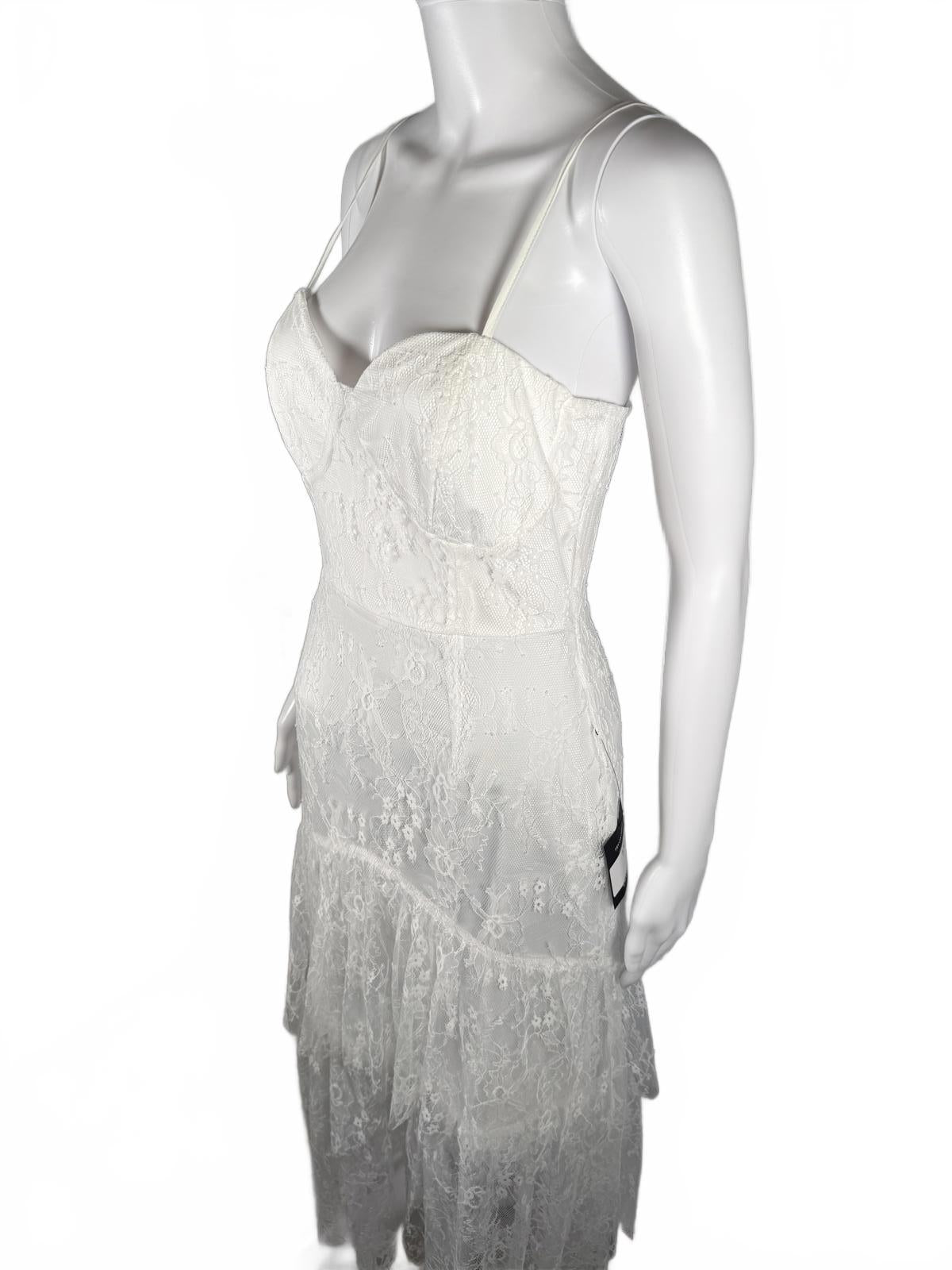 Lulus Elaborate Love White Lace Bustier Tiered High-Low Maxi Dress Size M