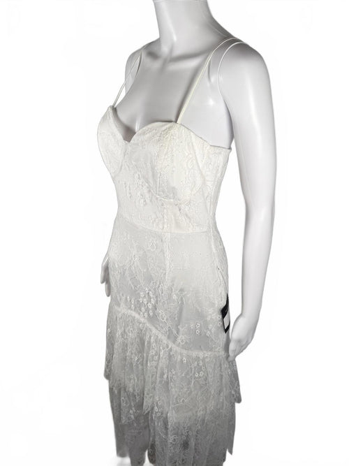 Lulus Elaborate Love White Lace Bustier Tiered High-Low Maxi Dress Size M