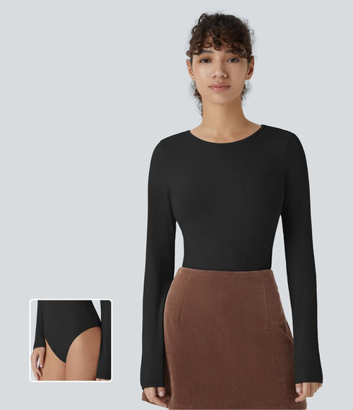NWT Halara Round Neck Long Sleeve Casual Bodysuit Black S