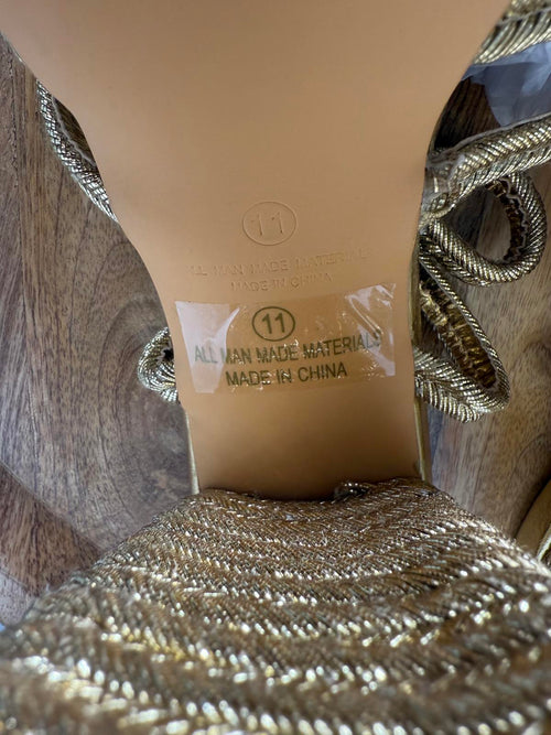 Lulus Seelah Gold Metallic Strappy Platform High Heel Sandals - 11 NWB