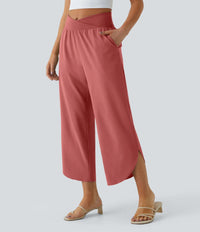NWT Halara Breezeful High Waisted Side Pocket Split Resort Pants Kapok Red M