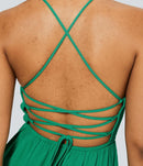 NWT Halara Shirred Flowy Mini Linen-Feel Casual Dress Parakeet Small