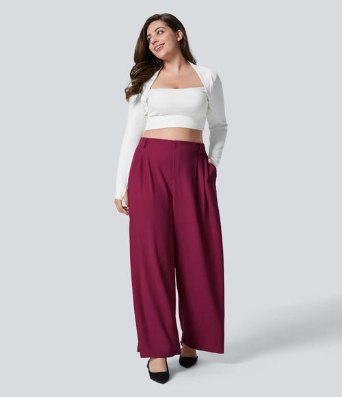 NWT Halara Flex™ High Waisted Side Pocket Wide Leg Waffle Work Pants L Petite