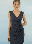 Atelier Women's Wrap Dark Gray Sleeveless Ribbed Knit with Ring Detail Size M