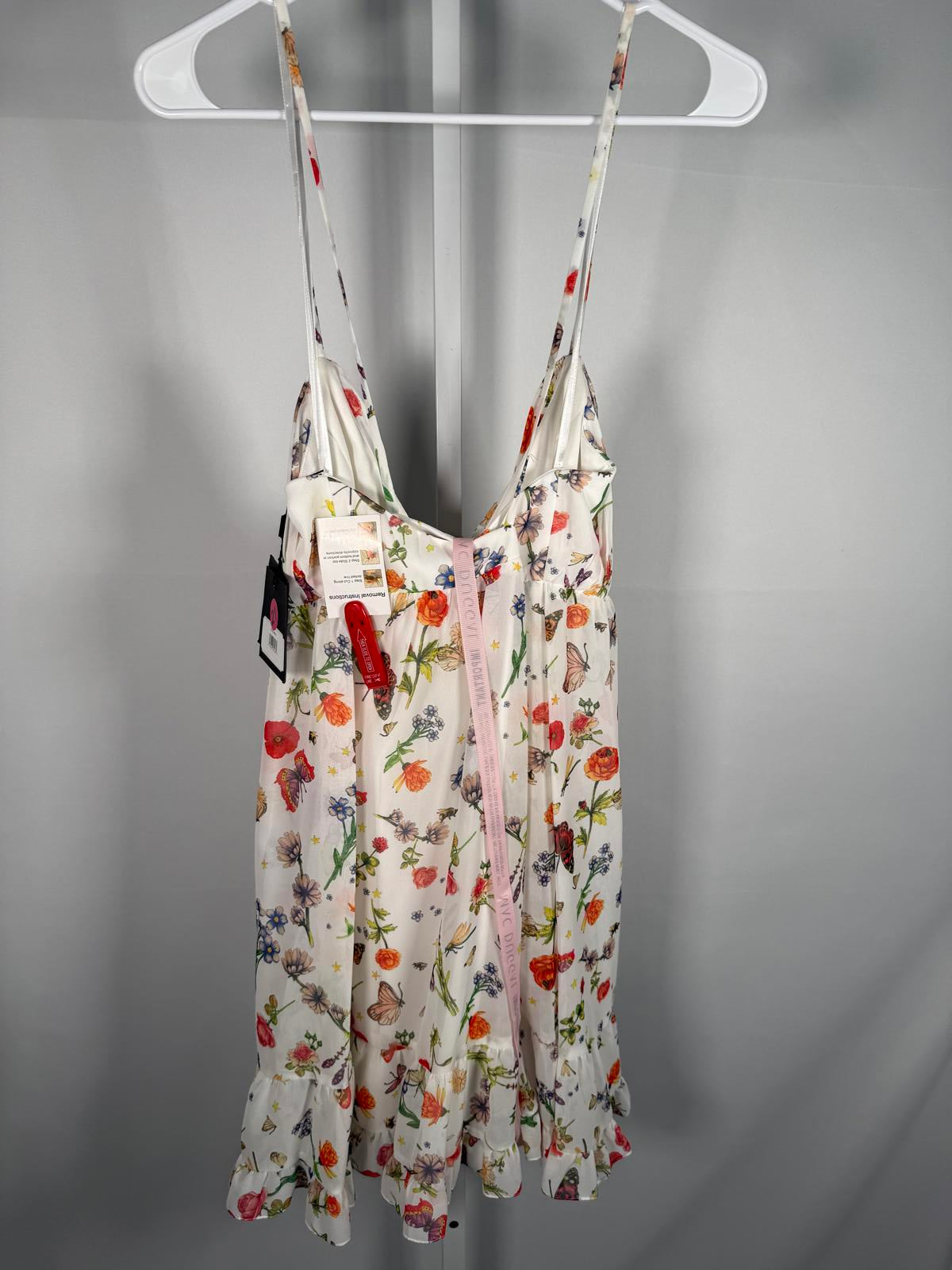 NWT Mac Duggal Apparel White Butterfly Print Ruffle Hem Mini Dress Size 8