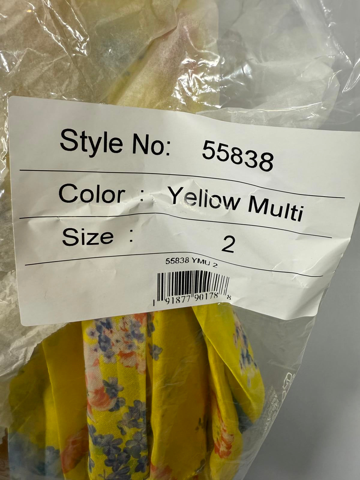 NWT Mac Duggal Yellow Floral Print Puff Sleeve Ruffled Mini Dress Size 2