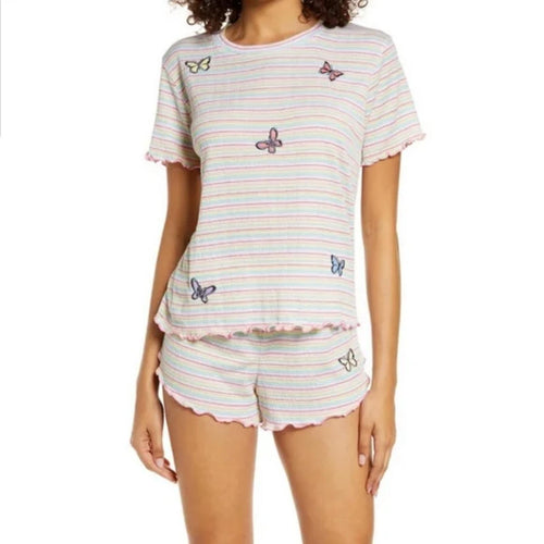 NWT REVOLVE by Emerson Road Butterfly Striped Tee & Short White Multi Size L