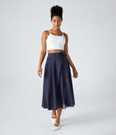 NWT Halara High Waisted Contrast Mesh 2-in-1 Pocket Midi Flare Casual Skirt - M