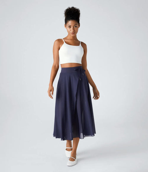 NWT Halara High Waisted Contrast Mesh 2-in-1 Pocket Midi Flare Casual Skirt - M