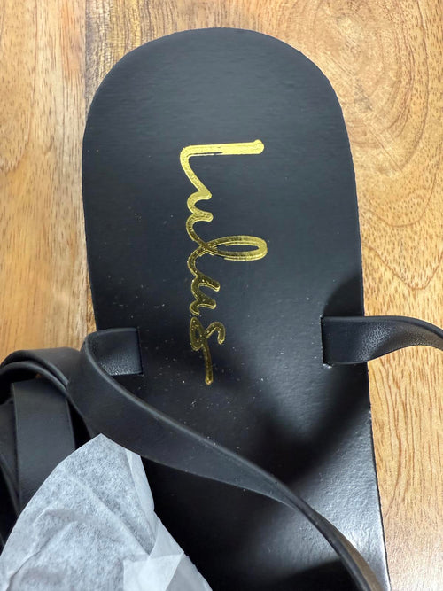 Lulus Maire Black Lace-Up Flat Thong Sandals - 5 NWB
