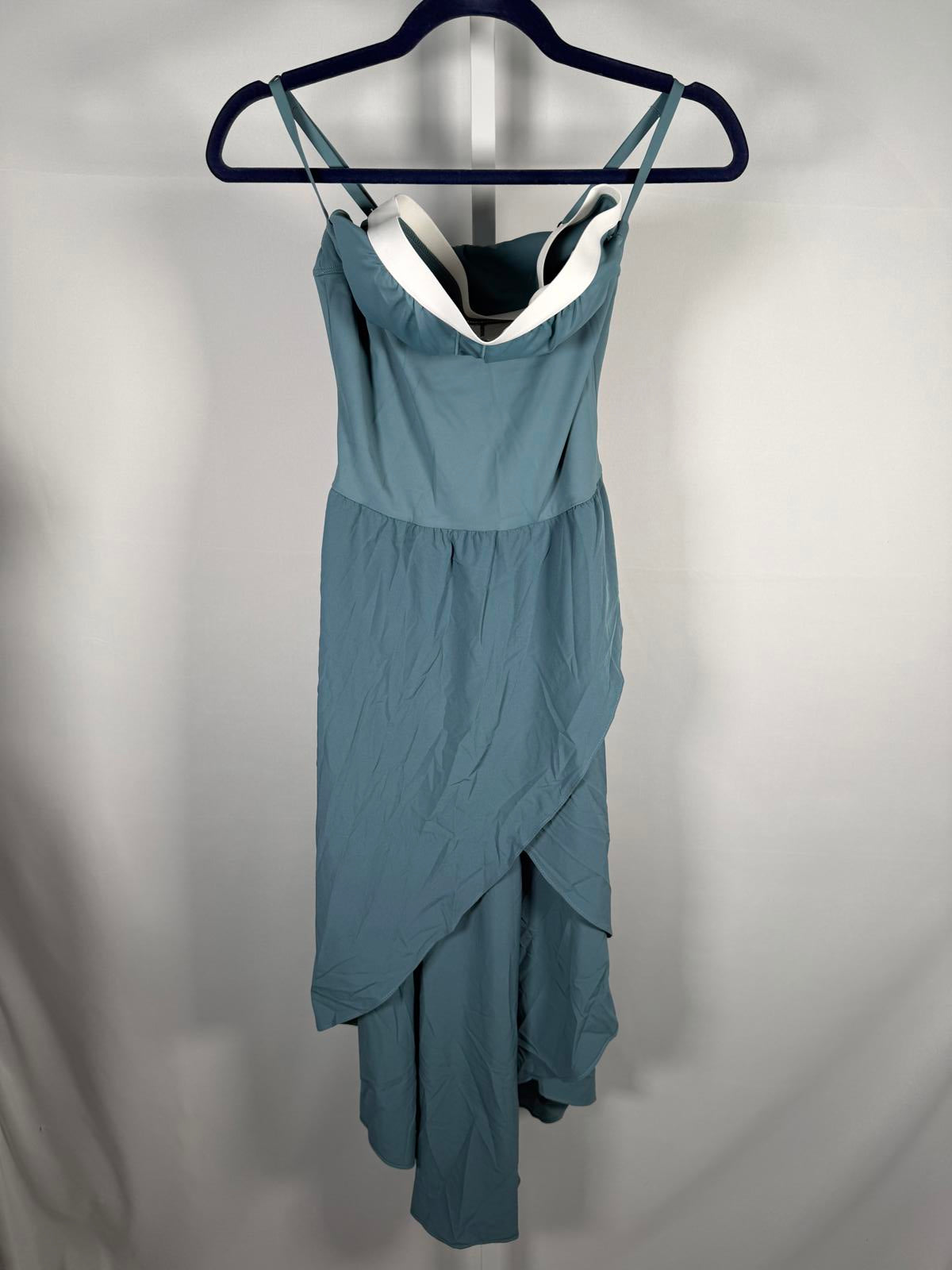 NWT Halara Breezeful High Low 2-Piece Pocket Flowy Midi Dress Stone Blue XS