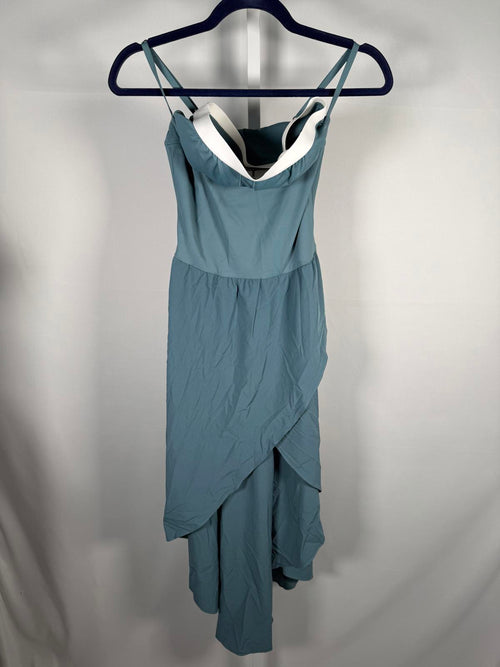 NWT Halara Breezeful High Low 2-Piece Pocket Flowy Midi Dress Stone Blue XS