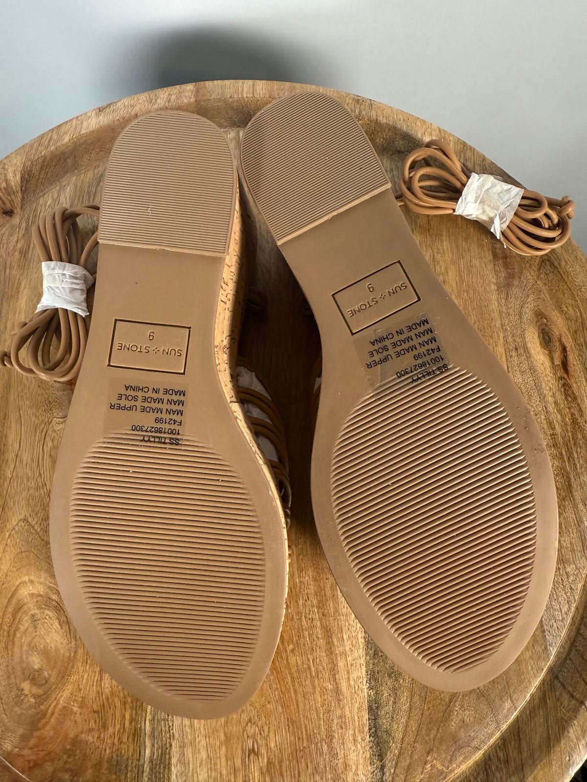 Sun Stone Women's Wedge Sandals with Cork Platform Size 9 NWB