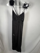 NWT Lulus Exquisite Invite Black Satin Feather Backless Midi Size XS