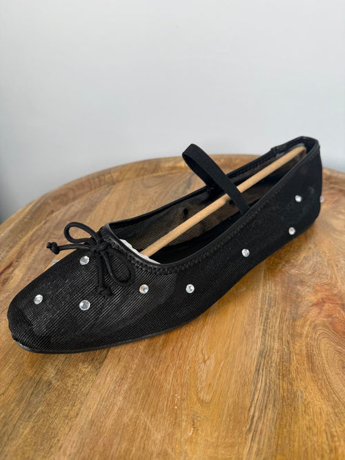 Lulus Miliah Black Mesh Rhinestone Ballet Flats - 11 NWB
