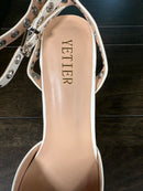 YETIER Women's Pointed Toe Rivet Heels Adjustable Ankle Strap Size 9. NWT. Beige