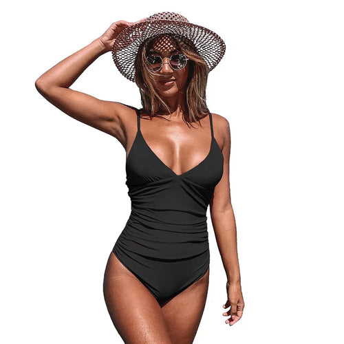 NWT Women's Cupshe Tummy Control V-Neck One-Piece Swimsuit Size Medium