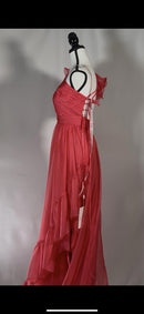 Mac Duggal Formal Pink Ruffled One Shoulder Asymmetrical Gown Size 6 $398 NWT