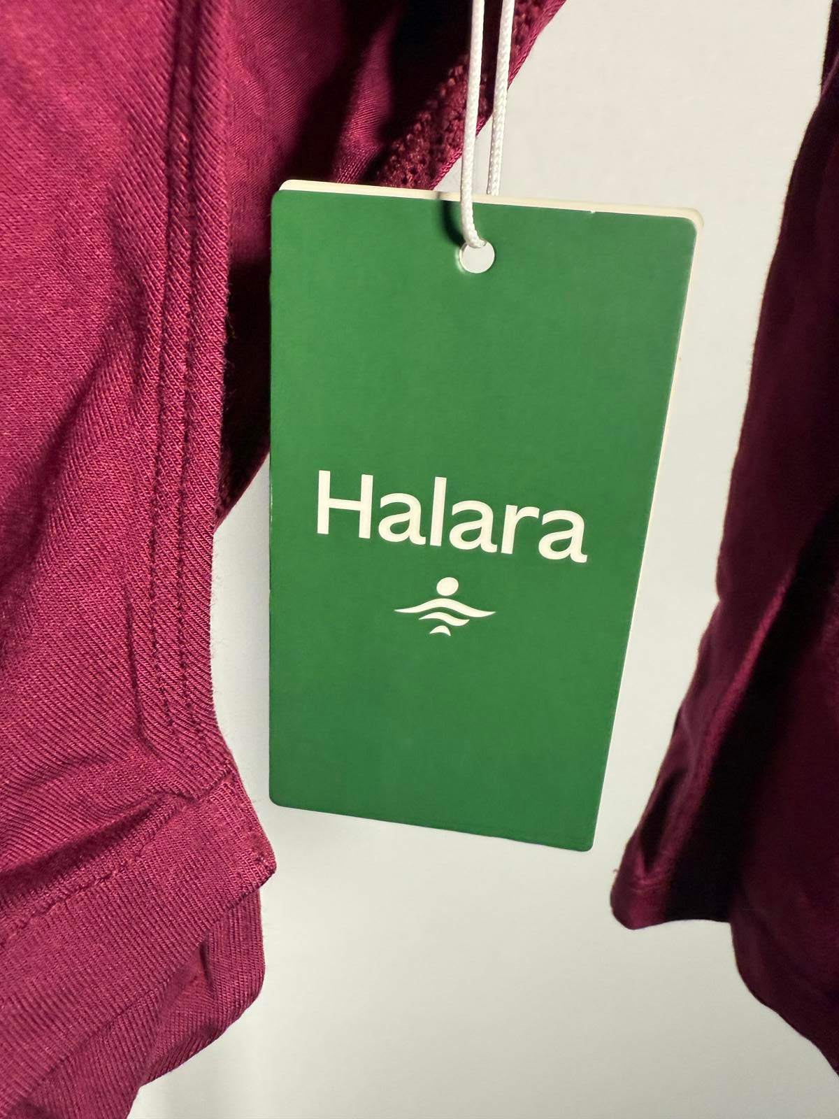 NWT Halara U Neck Long Sleeve Snap Button Skinny Work Bodysuit Red Violet, Large