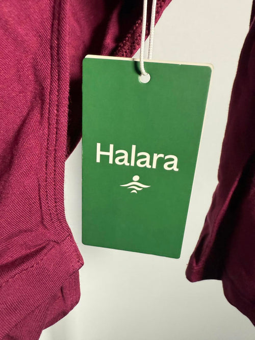NWT Halara U Neck Long Sleeve Snap Button Skinny Work Bodysuit Red Violet, Large
