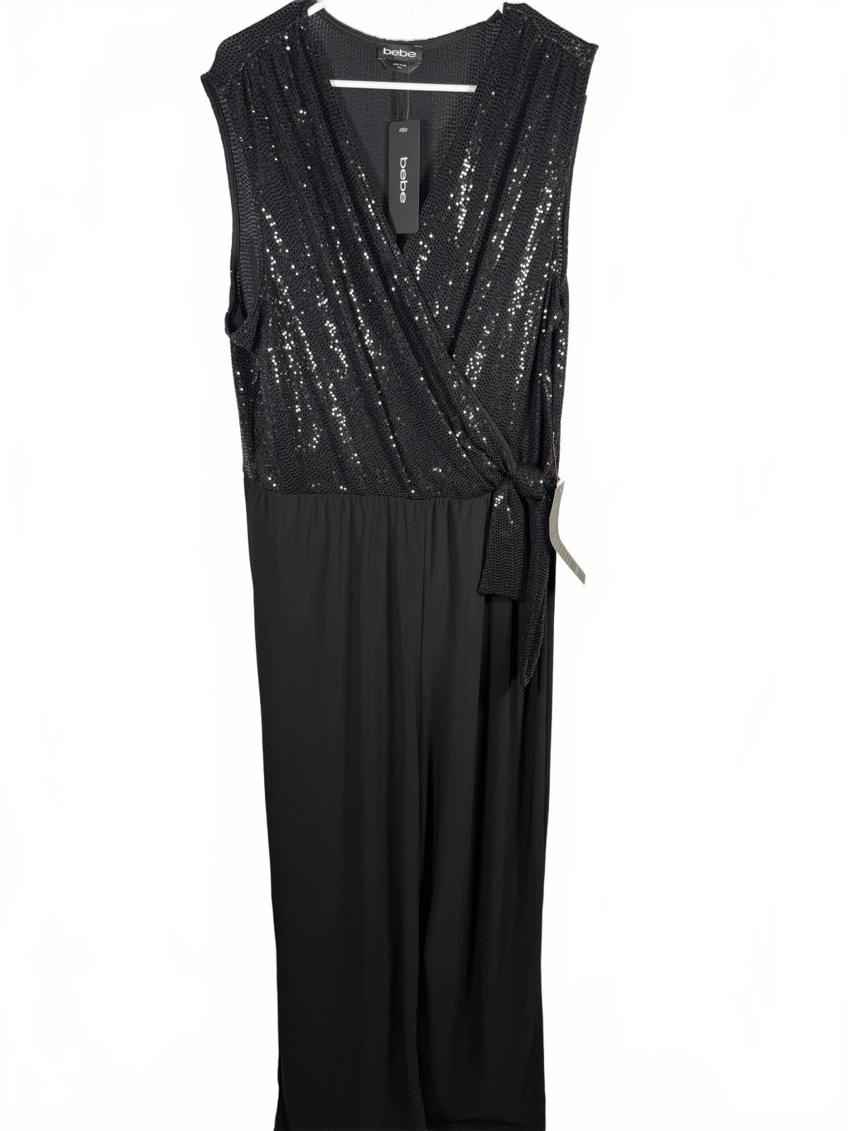 Bebe Disco Dot Wrap Tie Jumpsuit Size XXL NWT