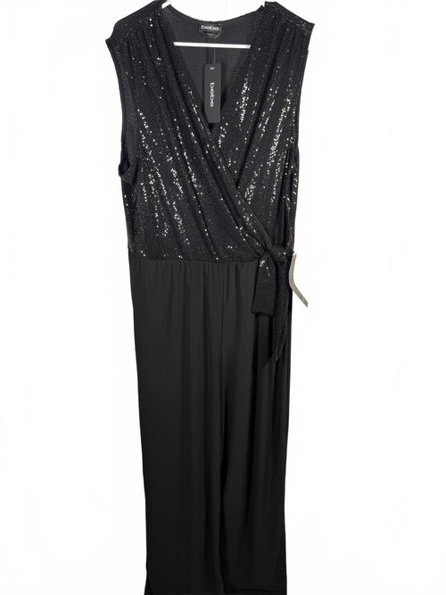 Bebe Disco Dot Wrap Tie Jumpsuit Size XXL NWT