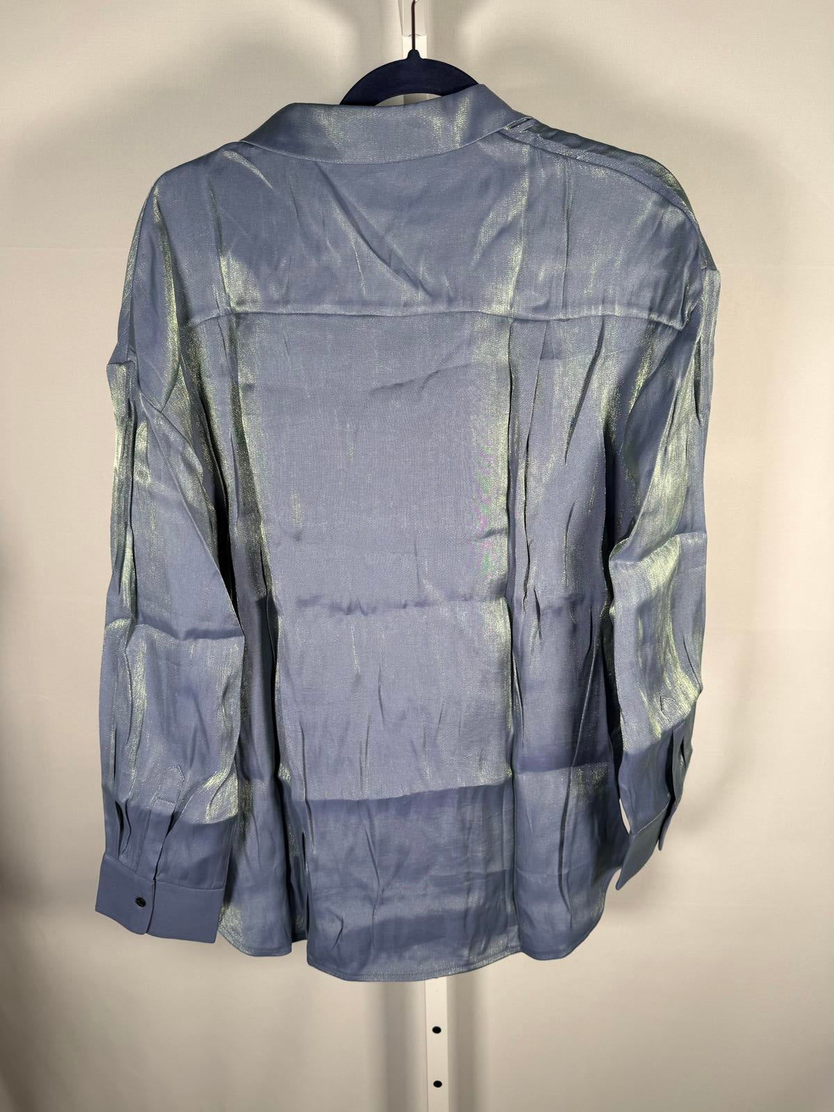 NWT Halara Pocket High Low Curved Hem Shine Oversize Work Shirt Troposphere XS