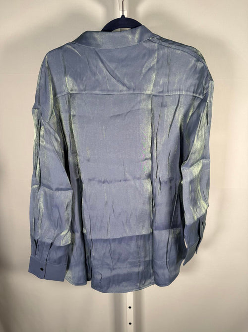 NWT Halara Pocket High Low Curved Hem Shine Oversize Work Shirt Troposphere XS