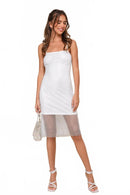Lulus Memorable Glow White Fishnet Rhinestone Bodycon Midi Dress - S NWT