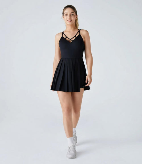 NWT Halara Breezeful Backless Pleated 2-in-1 Pocket Mini Active Dress Size Large