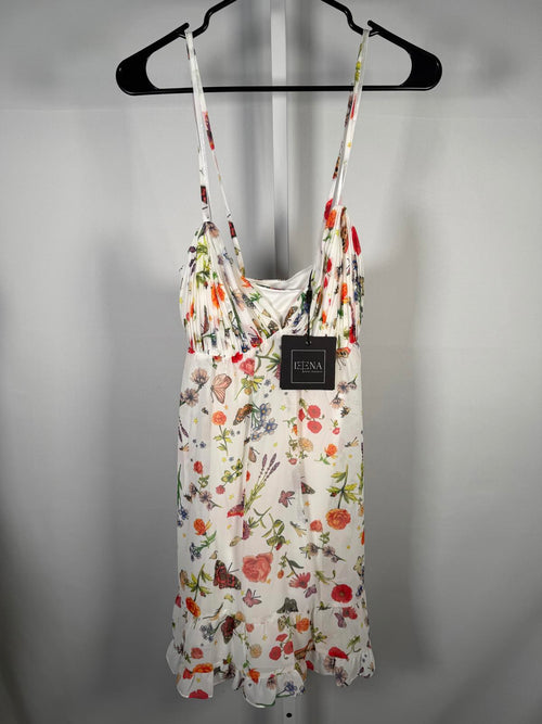 NWT Mac Duggal White Butterfly Print Ruffle Hem Mini Dress Size 4