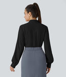 NWT Halara Tie Neck Long Sleeve Work Blouse Black M