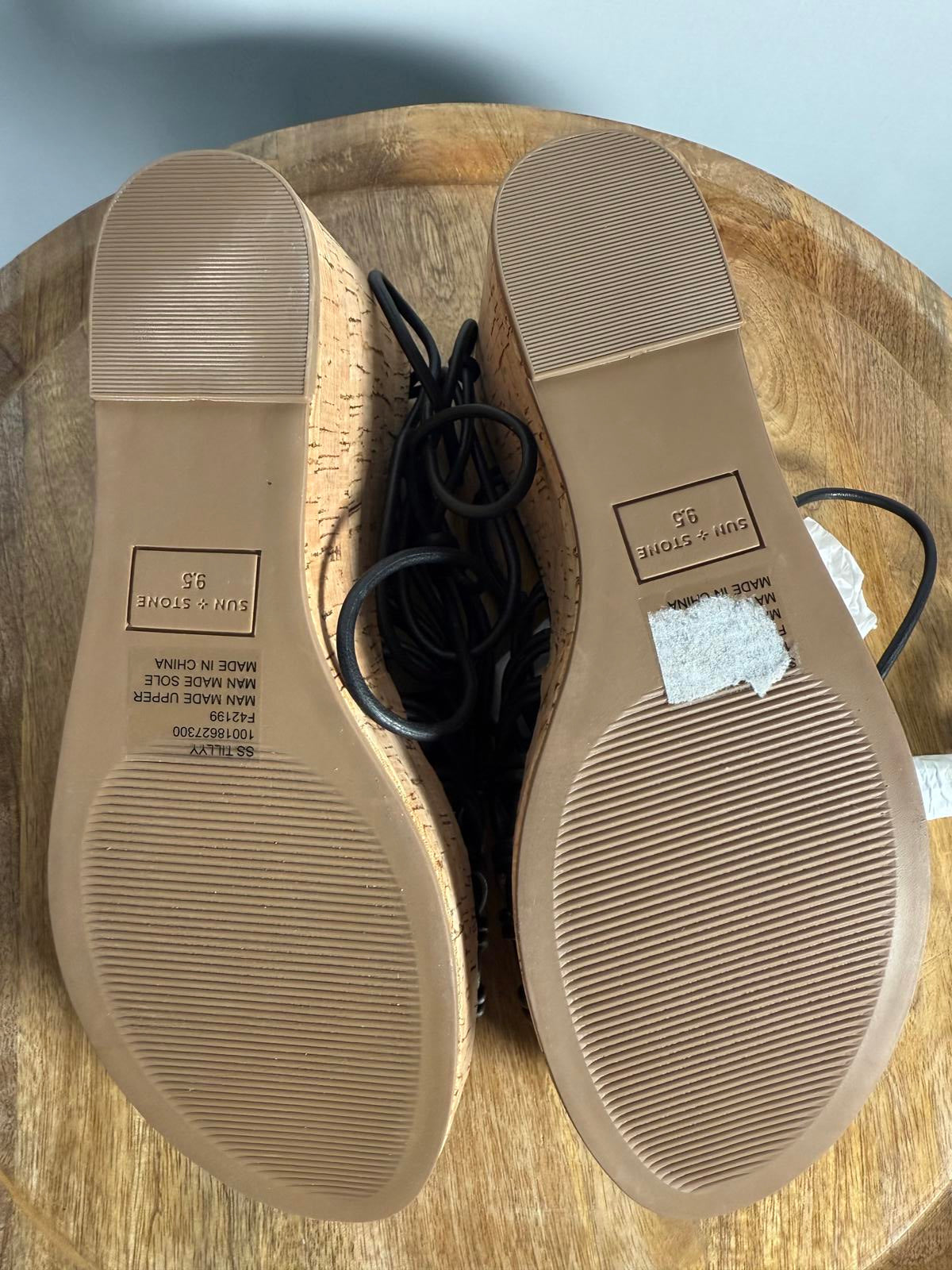 NWB Sun + Stone Tillyyp Womens Faux Leather Heeled Wedge Sandals 9.5