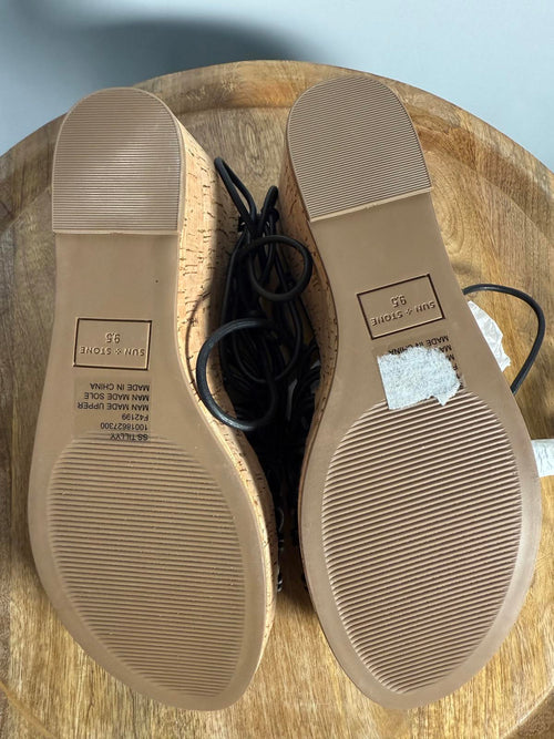 NWB Sun + Stone Tillyyp Womens Faux Leather Heeled Wedge Sandals 9.5