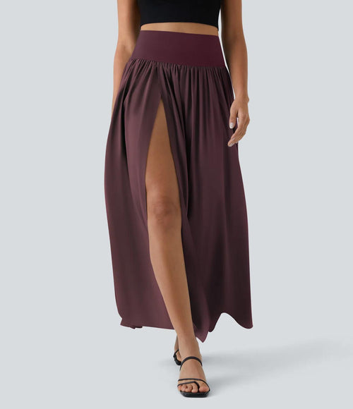 NWT Halara Breezeful High Waisted Split 2-in-1 Flowy Maxi Skirt Amaranth S