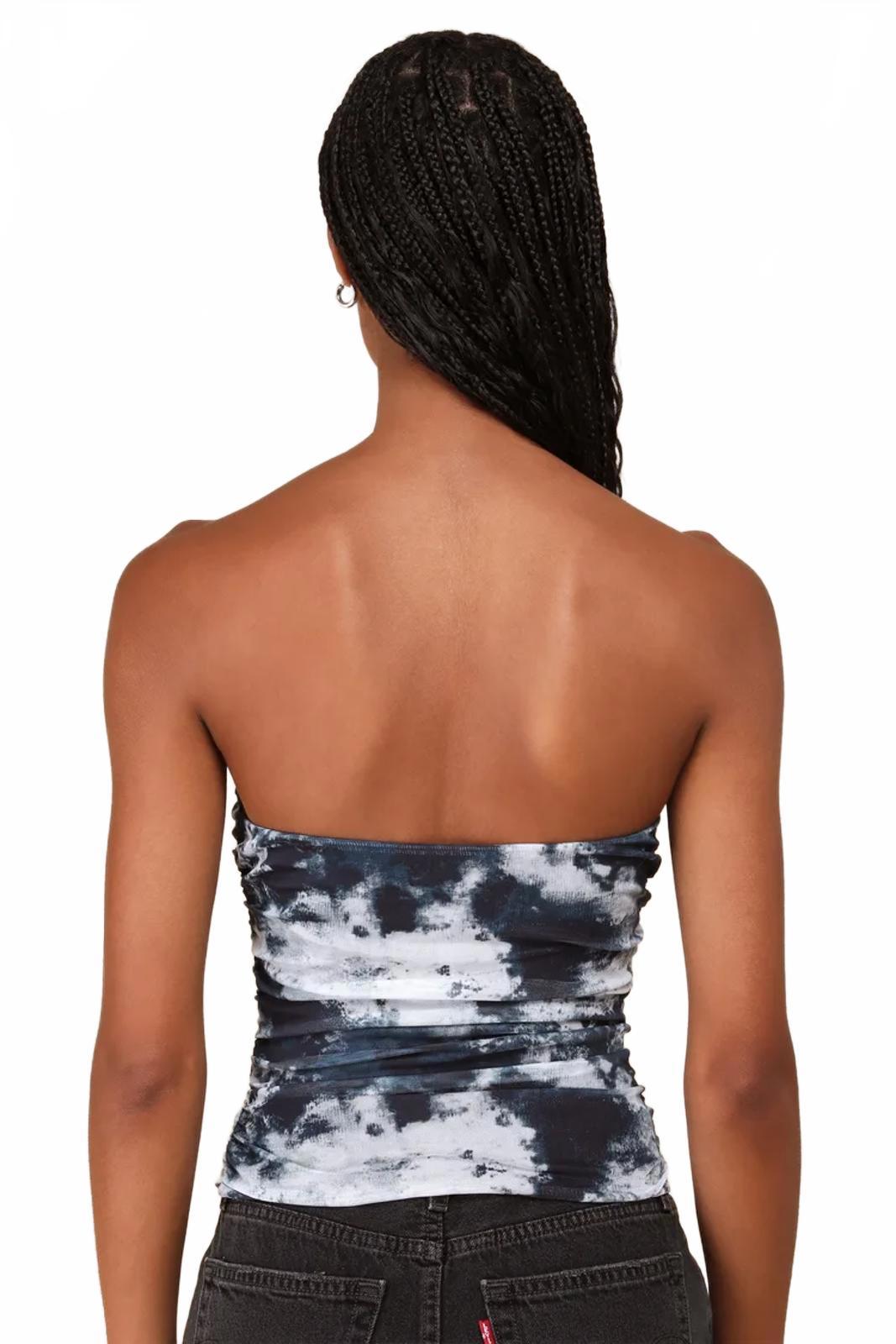 Lulus Flirty Focus Dark Blue Abstract Print Mesh Strapless Crop Top - XL