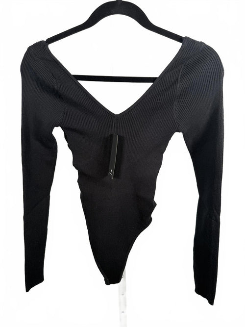 Lulus New Crush Black Ribbed Long Sleeve Bodysuit - XS