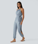 NWT Halara Sleeveless Tie Back Belted Pocket Cool Touch Jumpsuit-UPF50+ Size XS