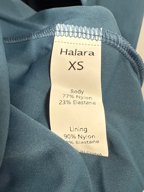 NWT Halara SoftlyZero Airy Crossover Ruched Lace Up Bodycon Dress Ink Green XS