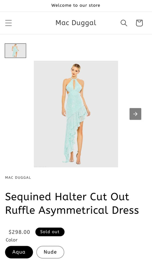 MAC DUGGAL Sequined Halter Cut Out Ruffle Asymmetrical Dress Size 2