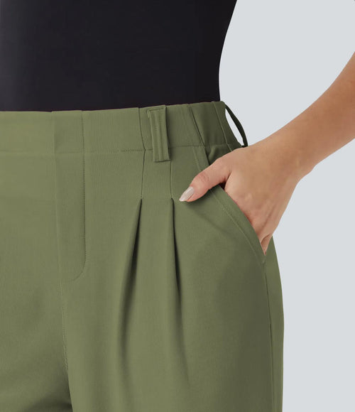 NWT Halara Flex High Waisted Pocket Wide Leg Micro Waffle Work Pants Mosstone XL