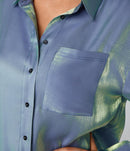 NWT Halara Pocket High Low Curved Hem Shine Oversize Work Shirt Troposphere XS
