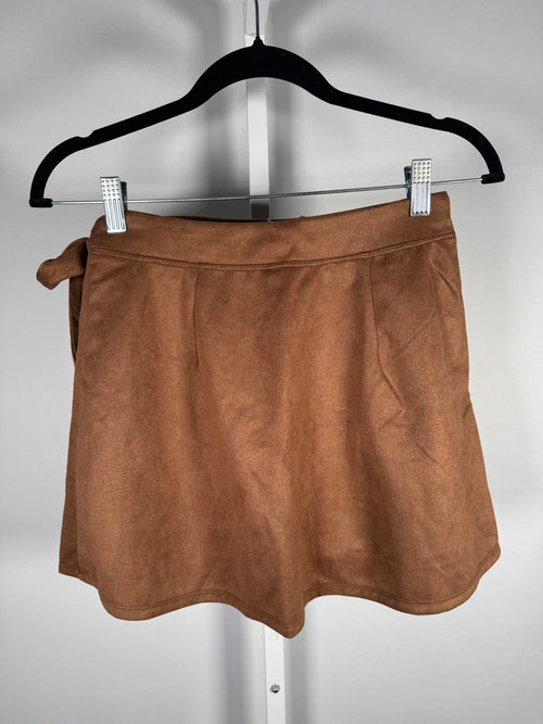 NWT Halara Suede Wrap Side Tie Mini Skirt in Pecan Pie S