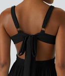 NWT Halara Deep V Neck Sleeveless Tie Back Cut Out Pocket Flowy Dress Black M