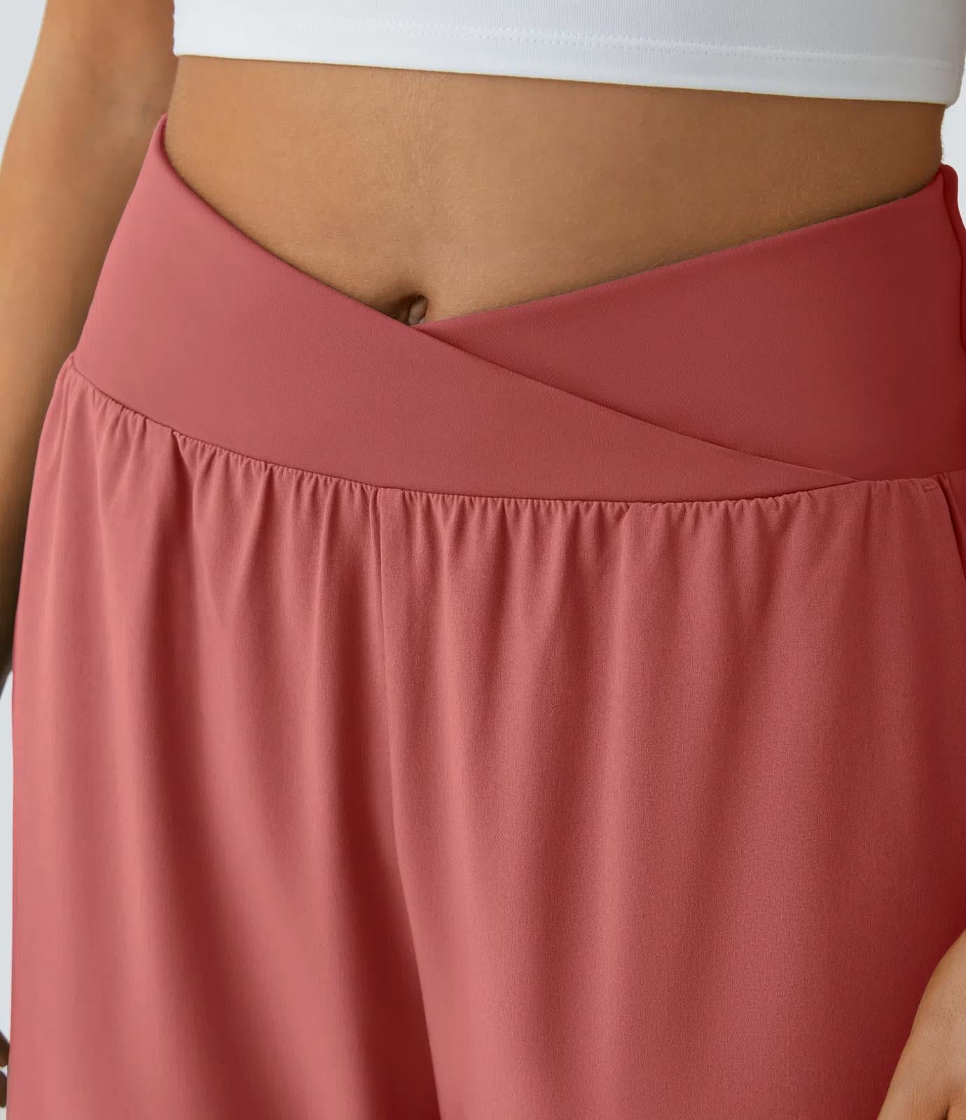 NWT Halara Breezeful High Waisted Side Pocket Split Resort Pants Kapok Red M