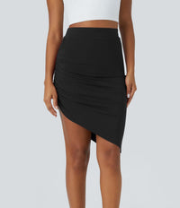 NWTHalara Mid Rise Ruched Asymmetric Hem Bodycon Mini Casual Skirt Black XL